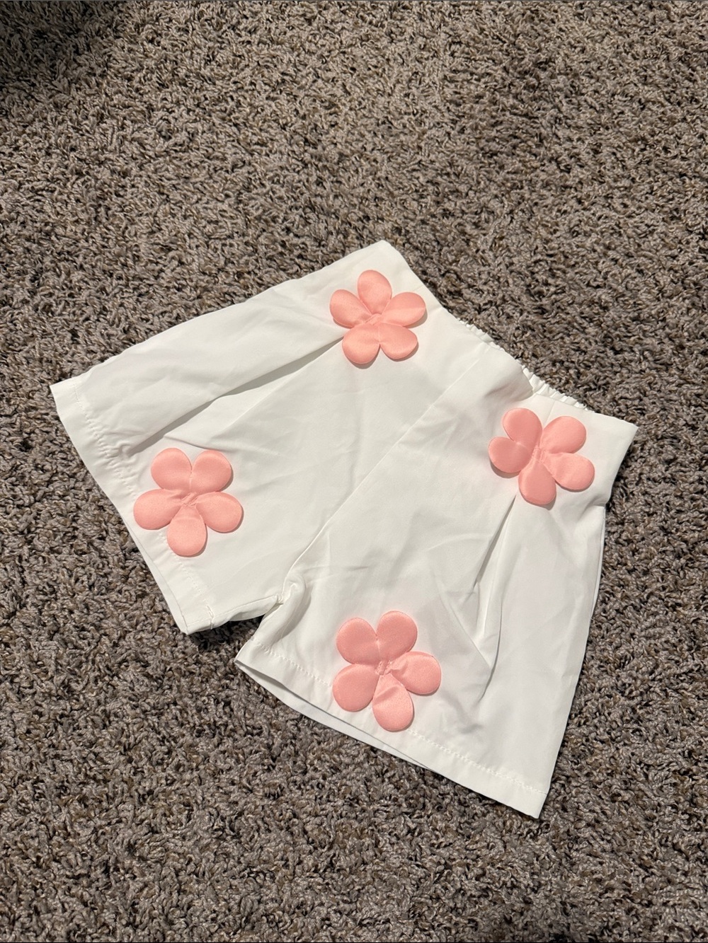 White Shorts with Pink Floral Appliqués